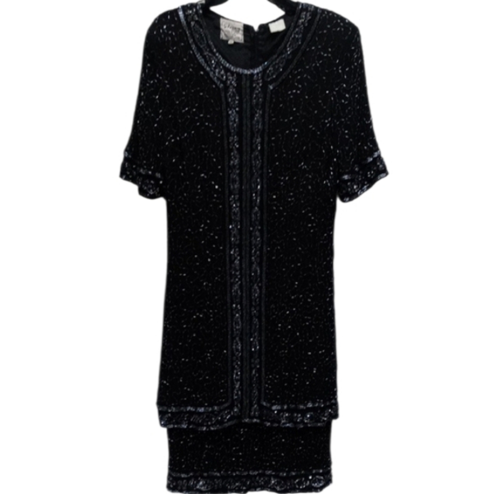 Stenay Plus Size Black And Silver Beaded/Sequin Dress